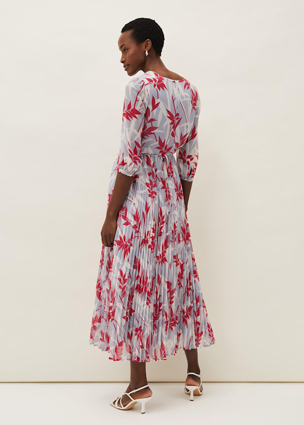 Ellen Palm Print Pleated Midaxi Dress