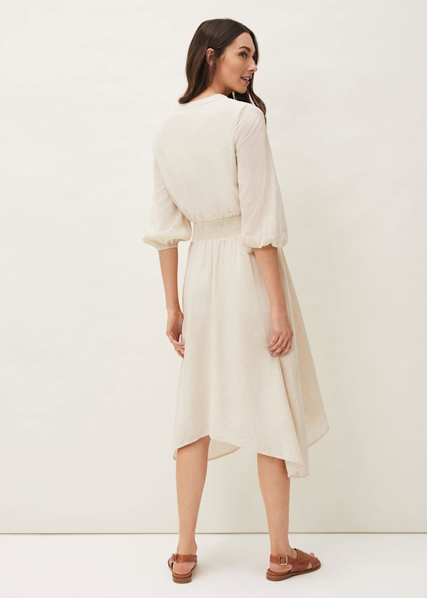 Elma Shirred Waist Puff Sleeve Midi Dress