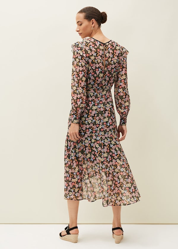 Sadie Floral Chiffon V-Neck Midi Dress