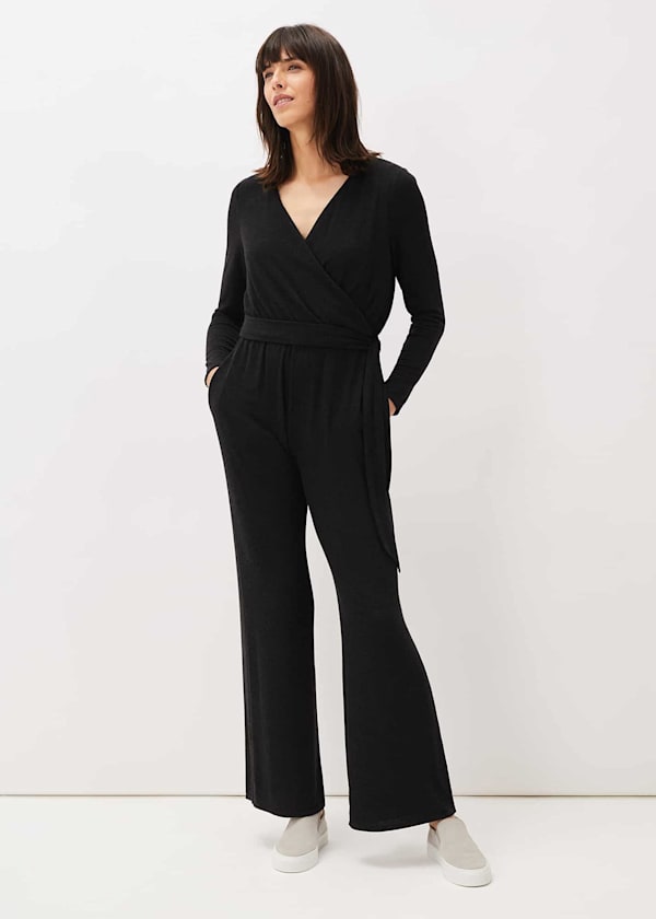 Zarra Wrap Wide Leg Jersey Jumpsuit