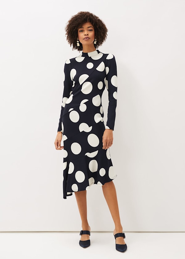 Gabi Spot Print Asymmetric Hem Dress