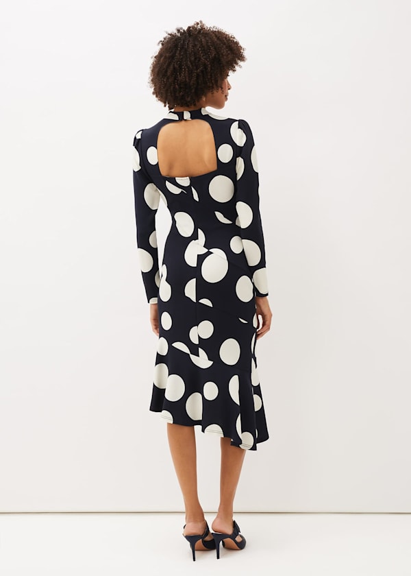 Gabi Spot Print Asymmetric Hem Dress