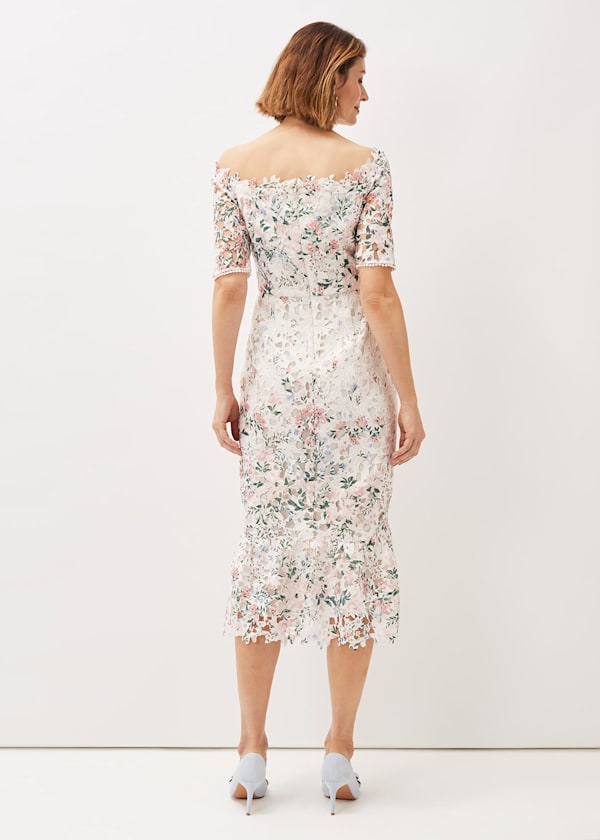 Franky Lace Bardot Midi Dress