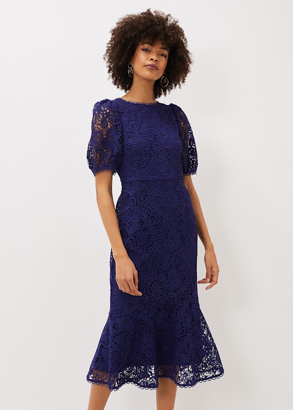 Lidia Guipure Lace Fishtail Dress