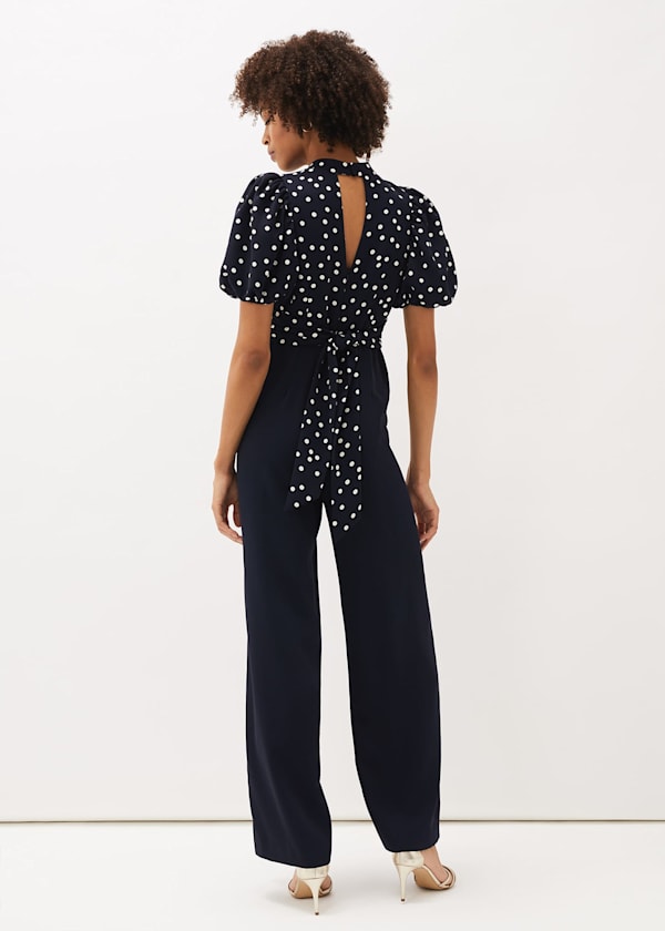Paulina Puff Sleeve Spot Jumpsuit