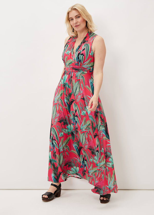 Antonia Jersey Palm Print Maxi Dress