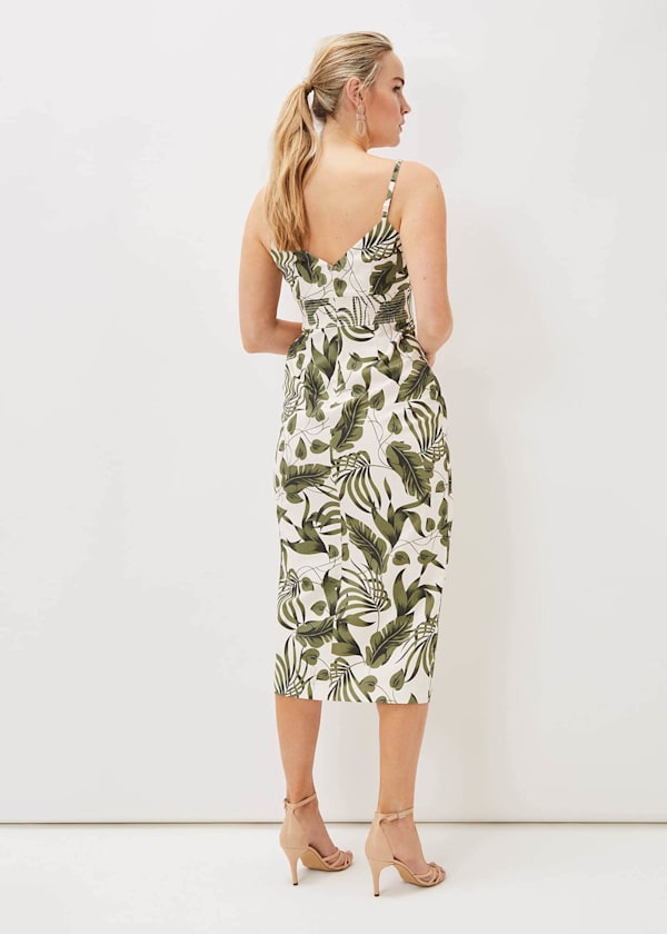 Yolanta Cotton Palm Print Midi Dress