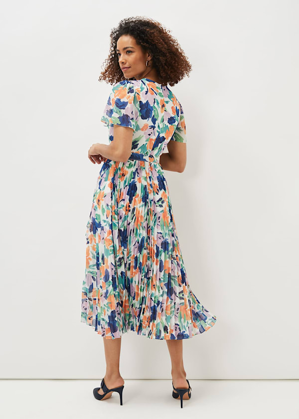 Essie Floral Pleated Midi Dress