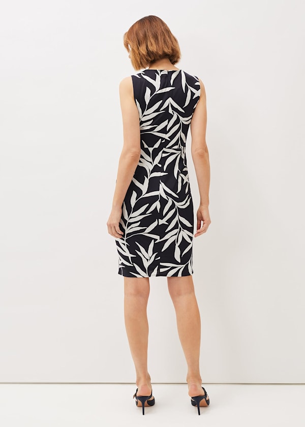 Amber Leaf Print Fitted Jersey Dress