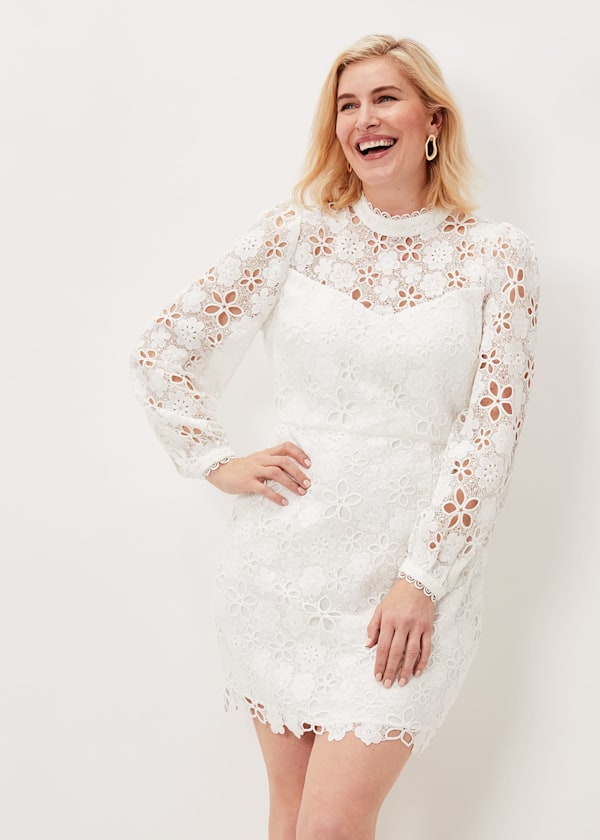 Doris Guipure Lace Highneck Dress