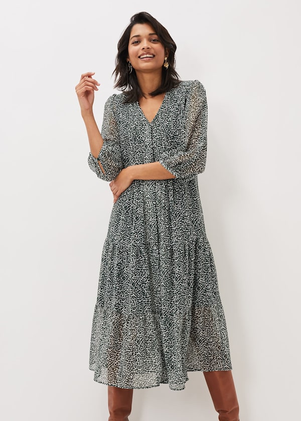 Penele Ditsy Print Chiffon Midi Dress