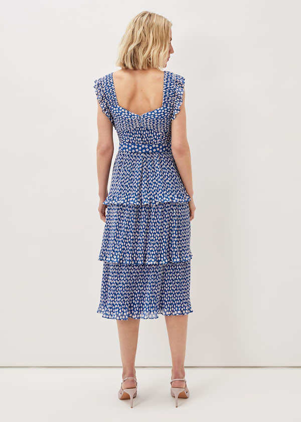 Lisha Spot Pleated Tiered Midi Dress