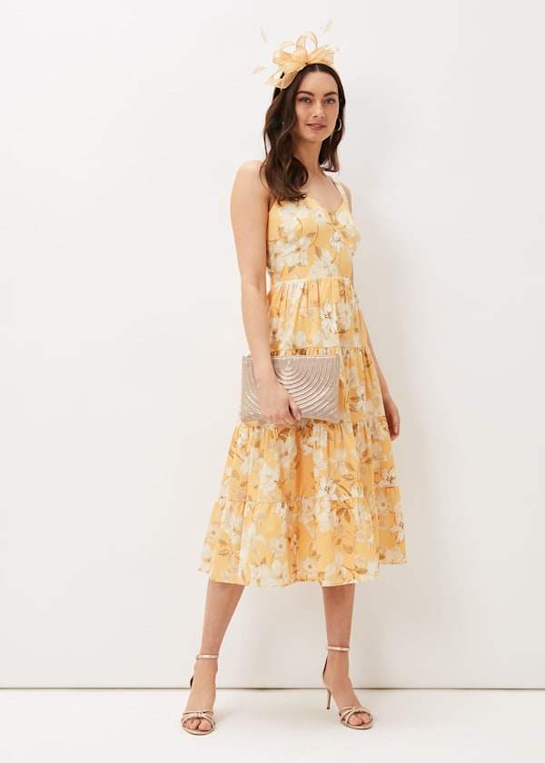 Elaina Cotton Floral Tiered Midi Dress