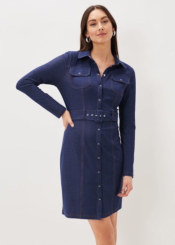 Kathryn Denim Fitted Jersey Dress