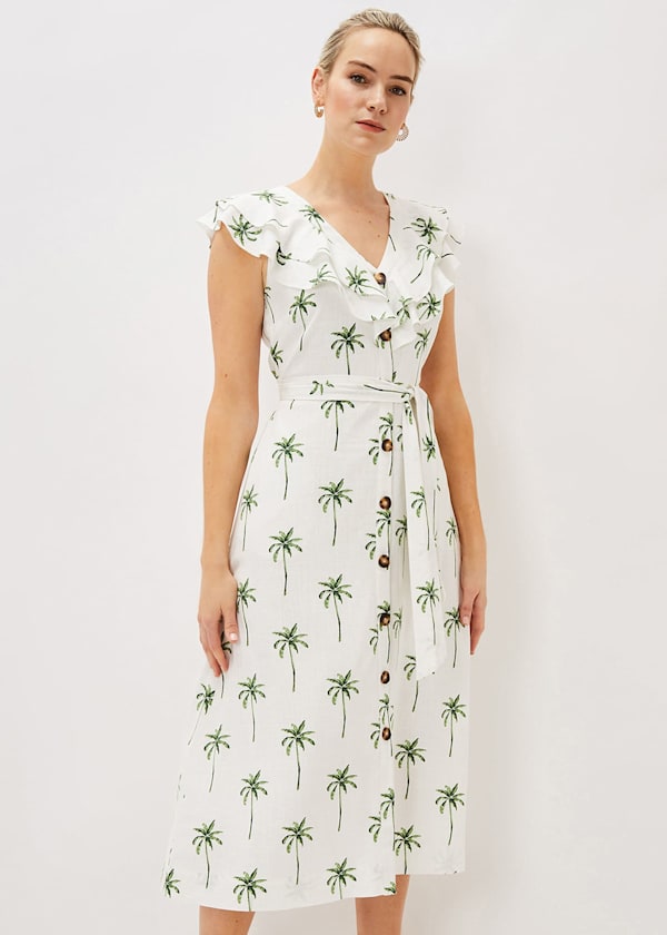 Jamilla Palm Print Midi Dress