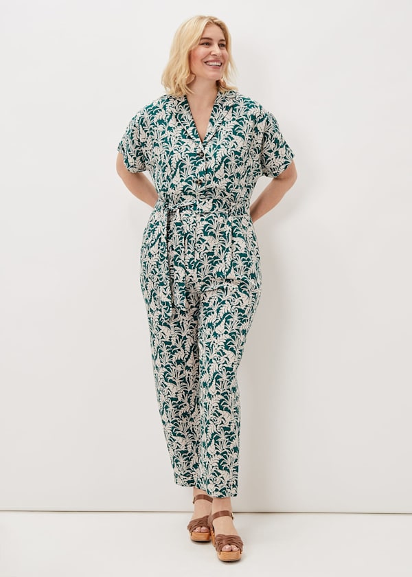 Lissa Linen Palm Print Wide Leg Jumpsuit