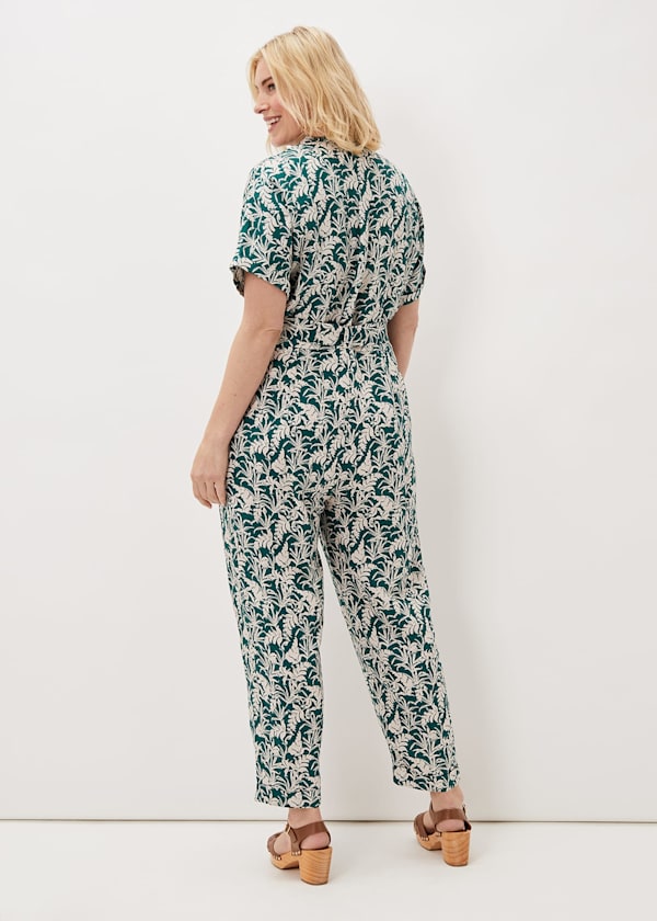 Lissa Linen Palm Print Wide Leg Jumpsuit