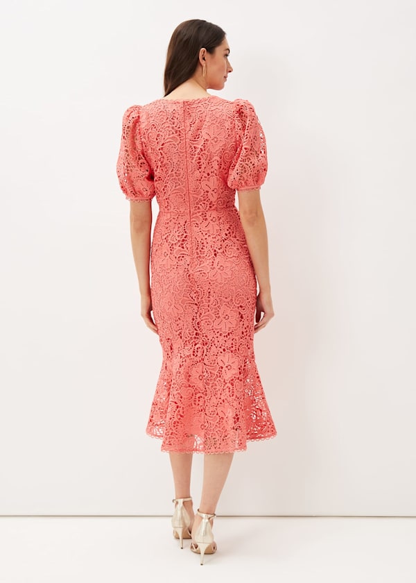 Lidia Guipure Lace Fishtail Dress