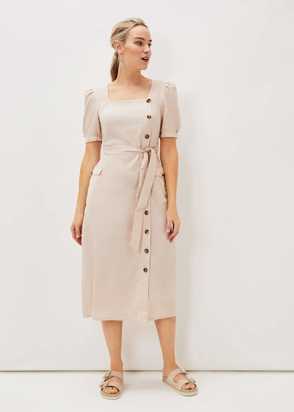 Elletta Square Neck Linen Dress