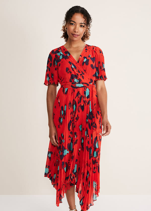 Kendall Butterfly Print Pleated Midi Dress