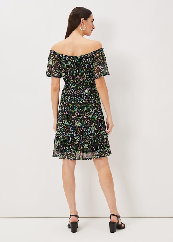 Zaylah Shirred Floral Mesh Dress