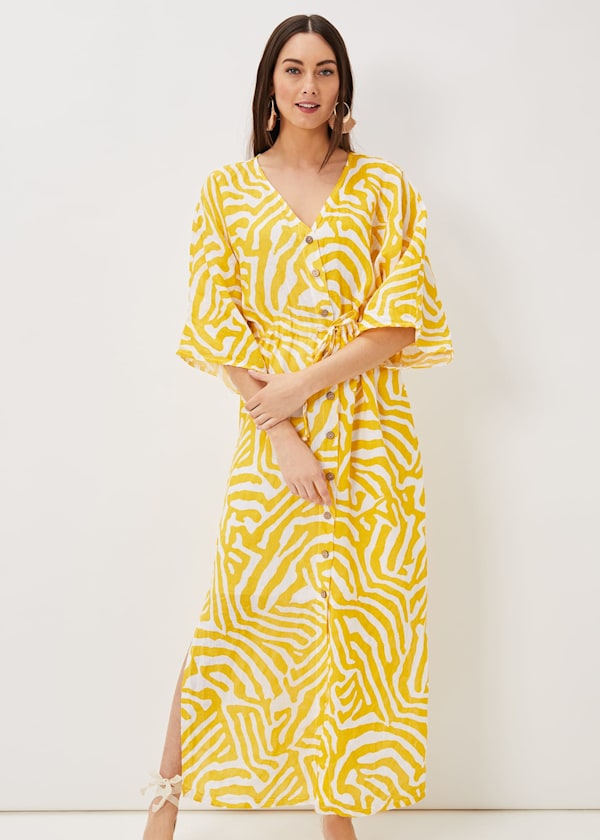 Dena Linen Zebra Print Maxi Dress