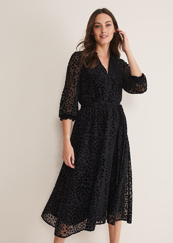 Isador Textured Fit And Flare Midi Dress
