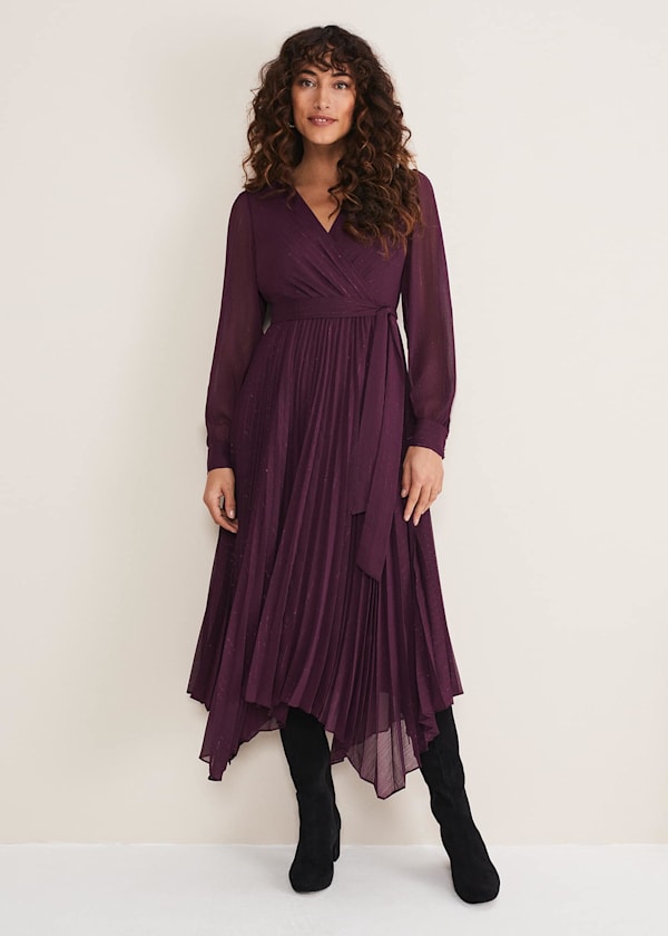 Dani Pleated Belted Midi Dress