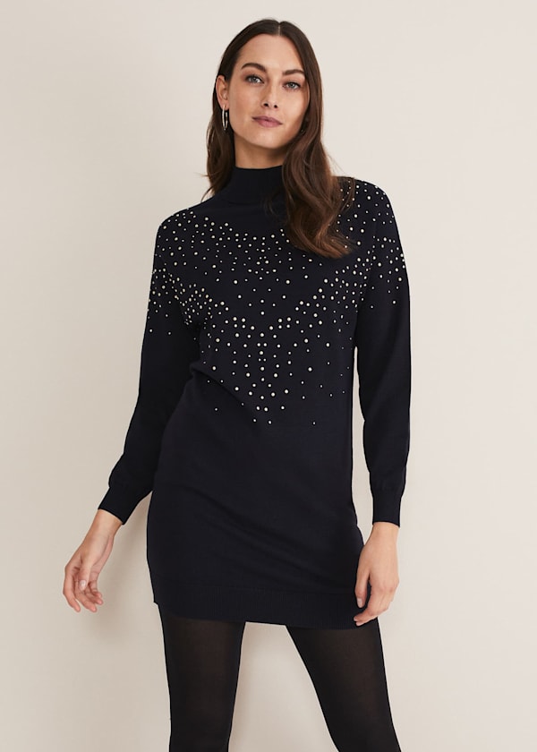 Helena Gold Stud Knit Dress