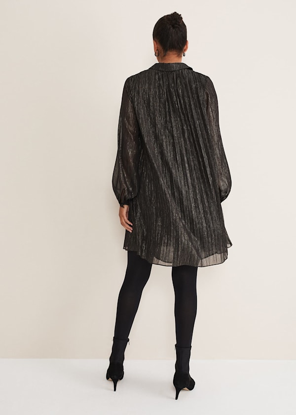 Tanya Foil Pleated Shirt Dress