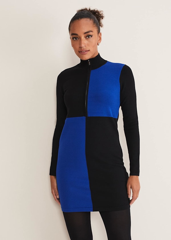 Arden Zip Detail Colour Block Knit Dress