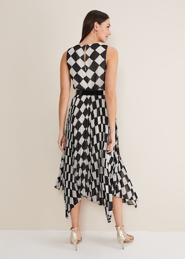 Laurel Checked Pleated Midi Dress