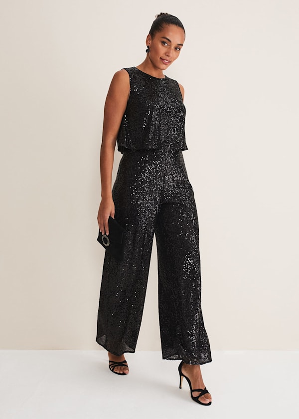 Aubrey Black Sequin Wide Leg Jumpsuit