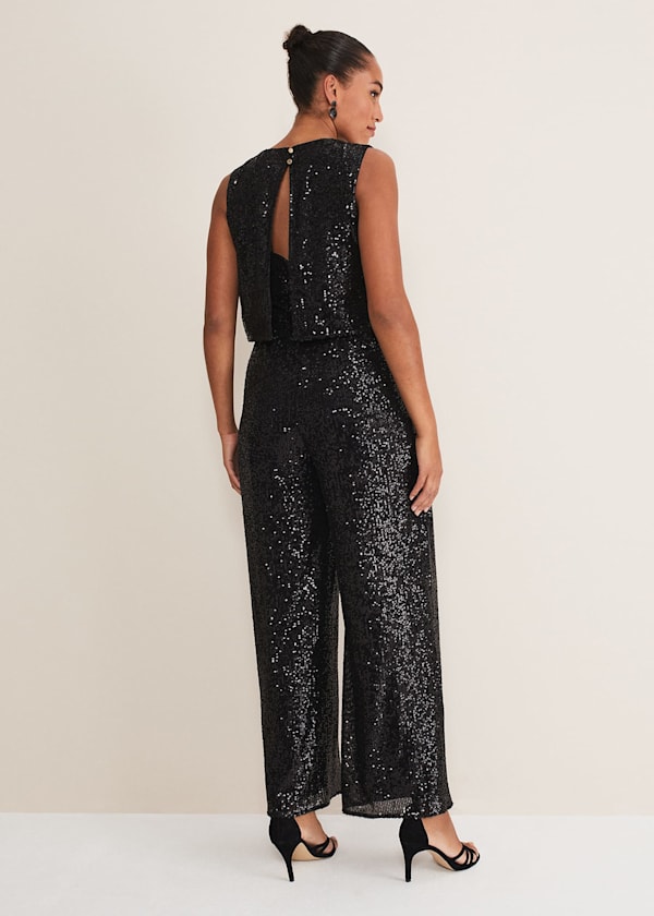 Aubrey Black Sequin Wide Leg Jumpsuit
