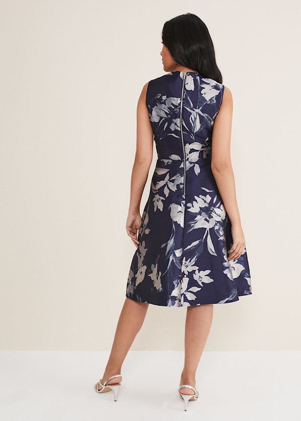 Petite Cassy Jaquard Floral Midi Dress