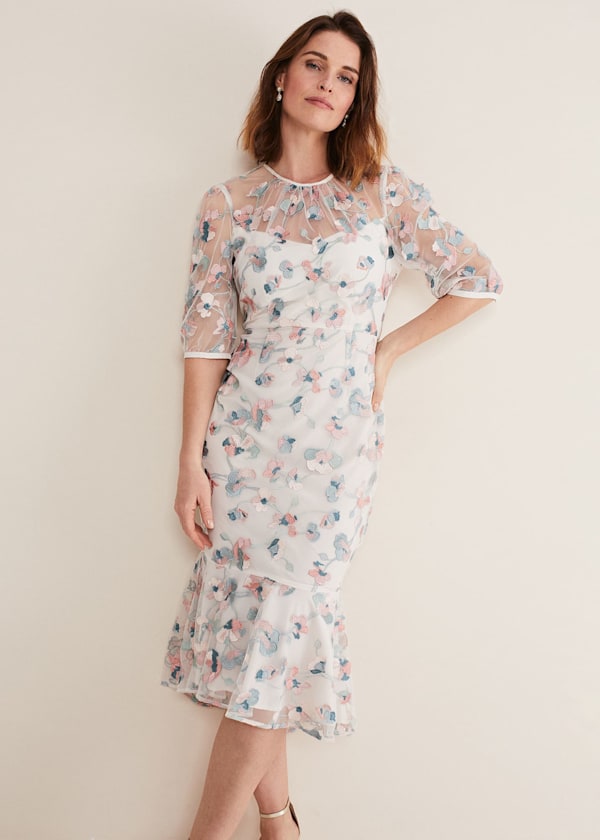 Maia Floral Embroidered Midi Dress