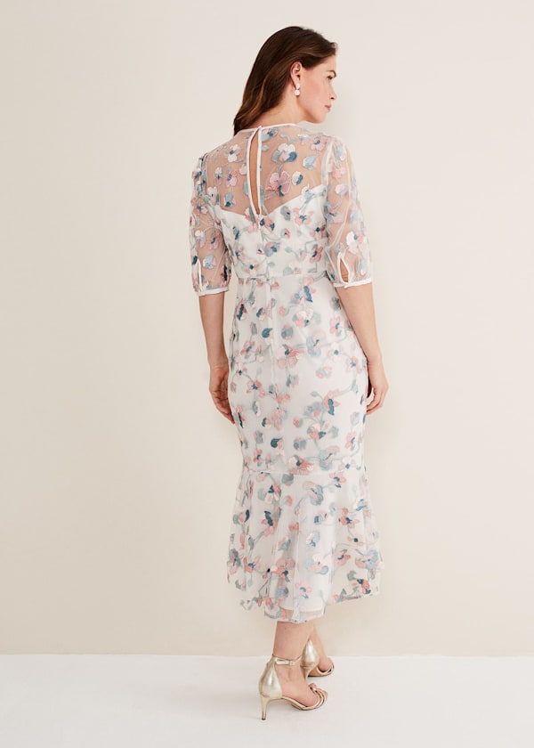 Maia Floral Embroidered Midi Dress