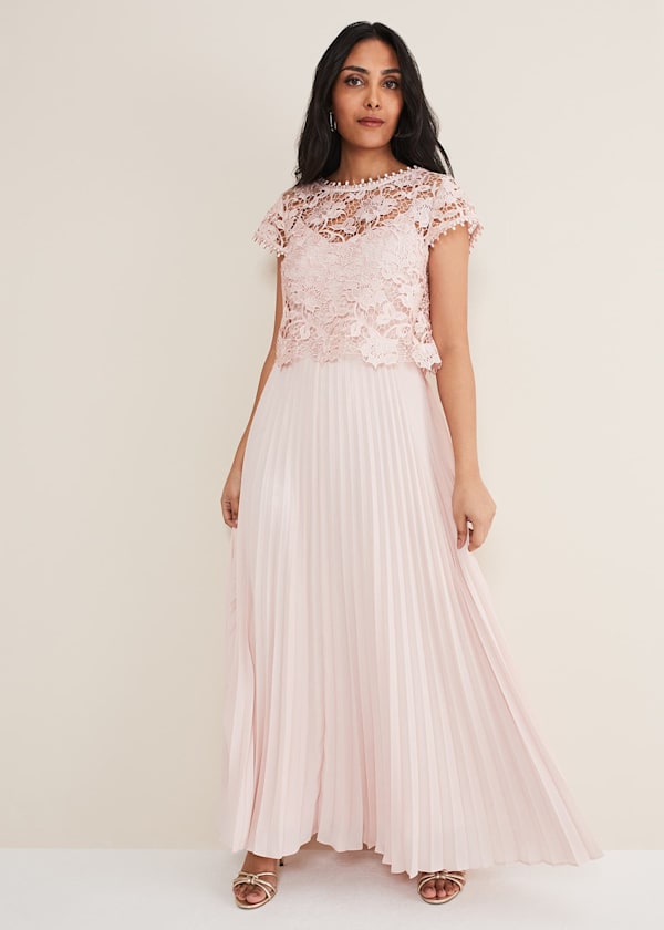 Petite Michelle Lace Pleated Maxi Dress