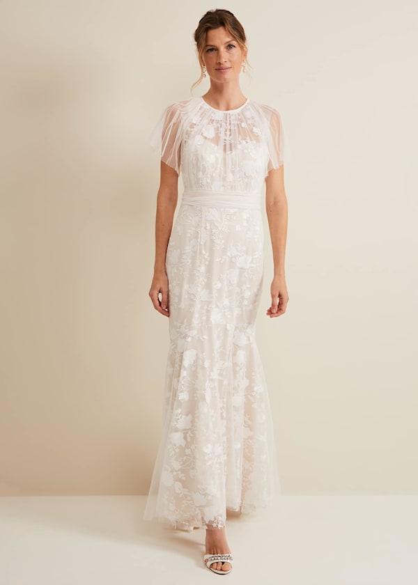 Delilah Mesh Embroidered Maxi Wedding Dress