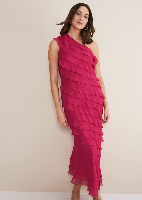 Kelsey Layered One Shoulder Maxi Dress