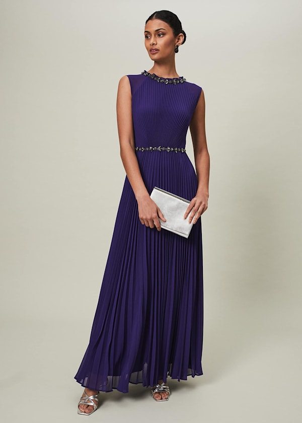 Louisa Pleat Beaded Maxi Dress