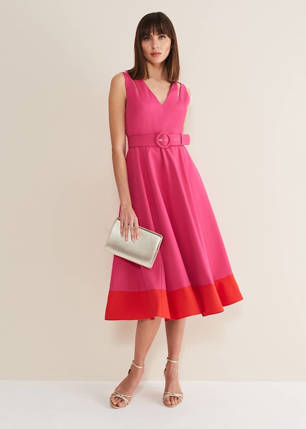 Raquel Belted Fit And Flare Dress