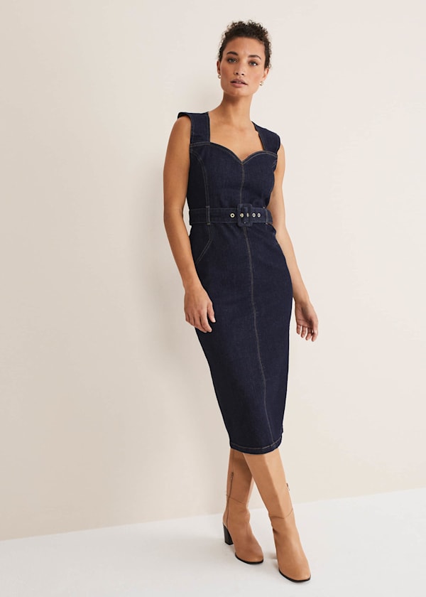 Anwen Fitted Denim Midi Dress