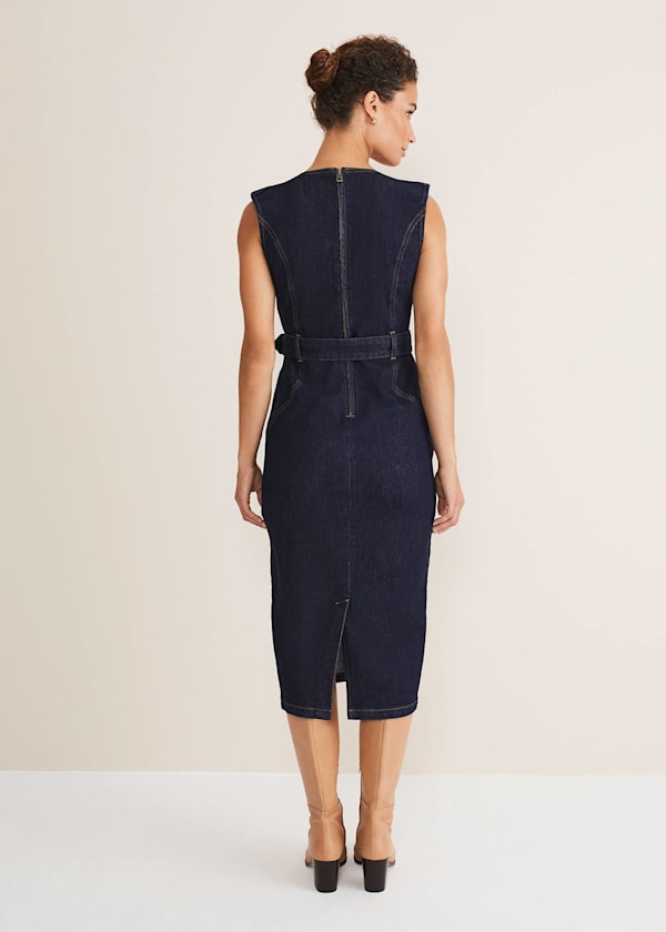 Anwen Fitted Denim Midi Dress