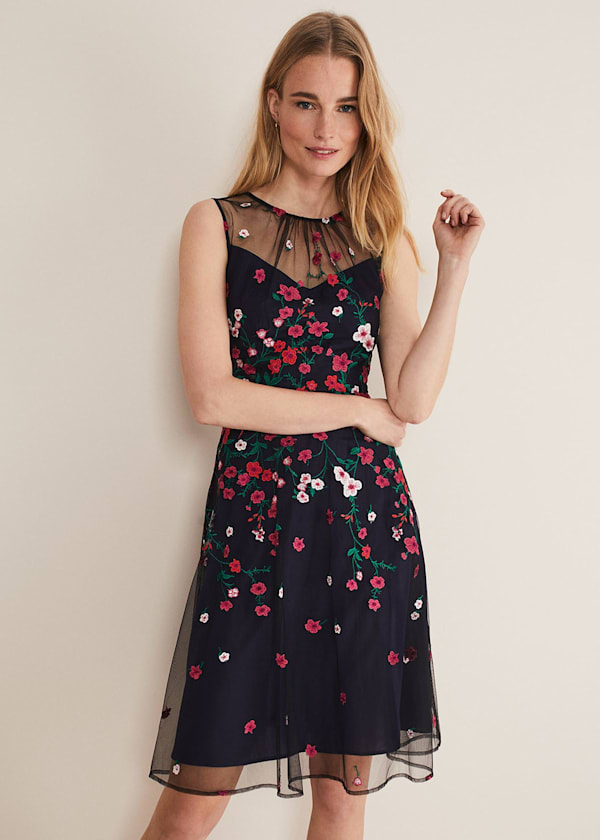 Sloane Mesh Ditsy Floral Dress