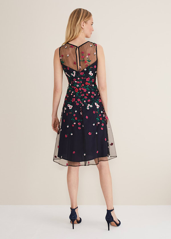 Sloane Mesh Ditsy Floral Dress