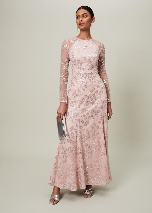 Natalya Sequin Floral Maxi Dress