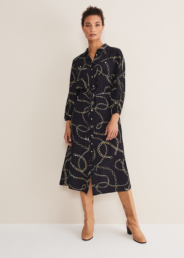 Tana Chain Print Shirt Midi Dress