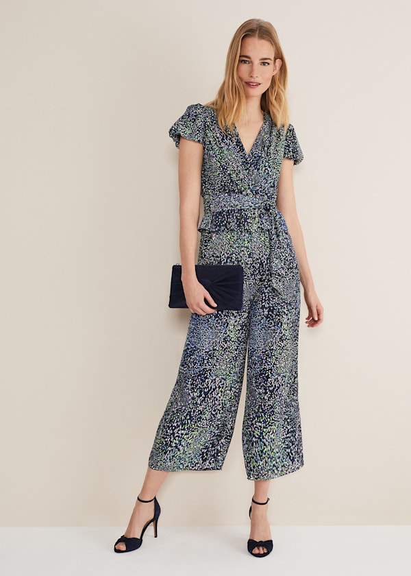 Leora Wrap Printed Plisse Jumpsuit