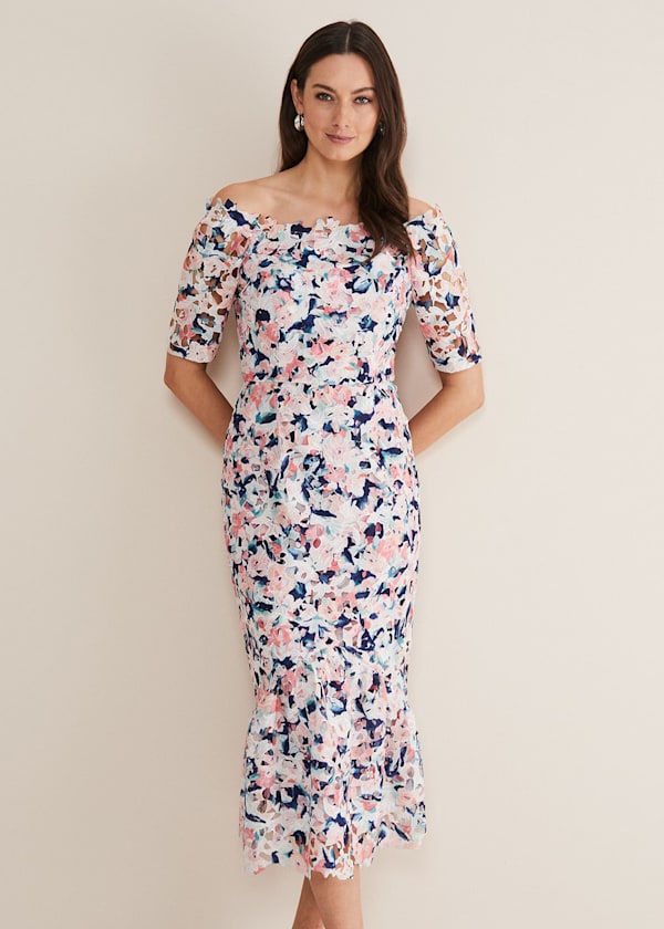 Elara Off Shoulder Floral Print Dress